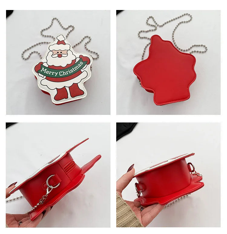 Bolso bandolera de Papá Noel con dibujos animados para mujer, bonito bolso de hombro a la moda, bolso con cadena, minimonedero de bolsillo para fiesta, novedad de 2024