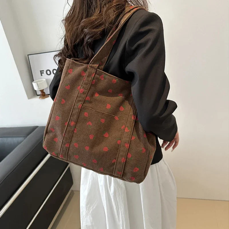 Sac fourre-tout décontracté à motif de fraises, grande capacité, sacs à bandoulière pour femmes, sacs à main chics et simples, grand sac de courses en nylon, sacs à main pour étudiants