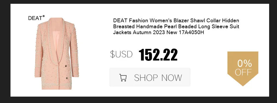 DEAT Fashion Blazer de mujer con hombreras de diamante, bolsillos cruzados, chaqueta de traje de estilo largo dividido, invierno 2024, nuevo 7AB2553