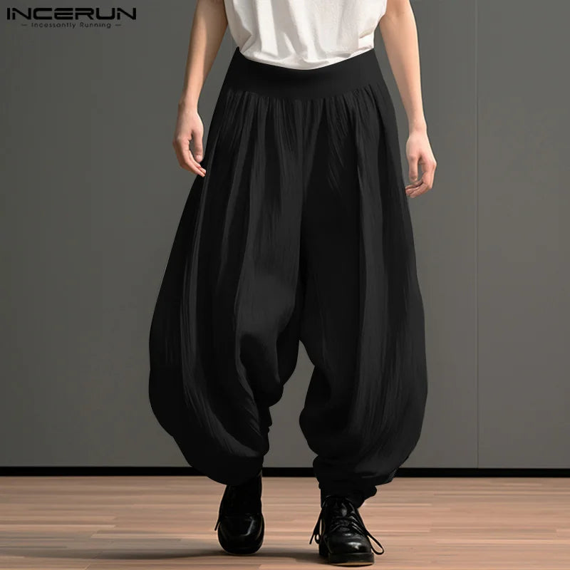 2024 Hommes Pantalons Jambes Larges Couleur Unie Taille Élastique Lâche Pantalons Décontractés Hommes Surdimensionnés Streetwear Mode Pantalons Longs S-5XL INCERUN