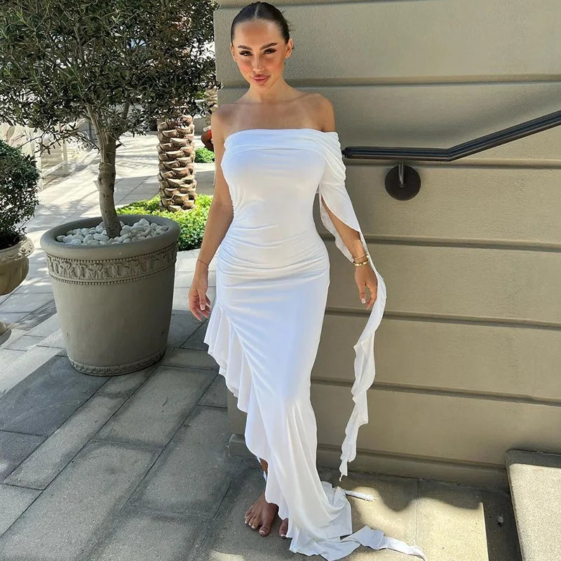 Dulzura One Shoulder Ruffle Maxi Dress Irrigrual Party Long Dress Evening Birthday Clothes Elegant Outfits 2023 Summer