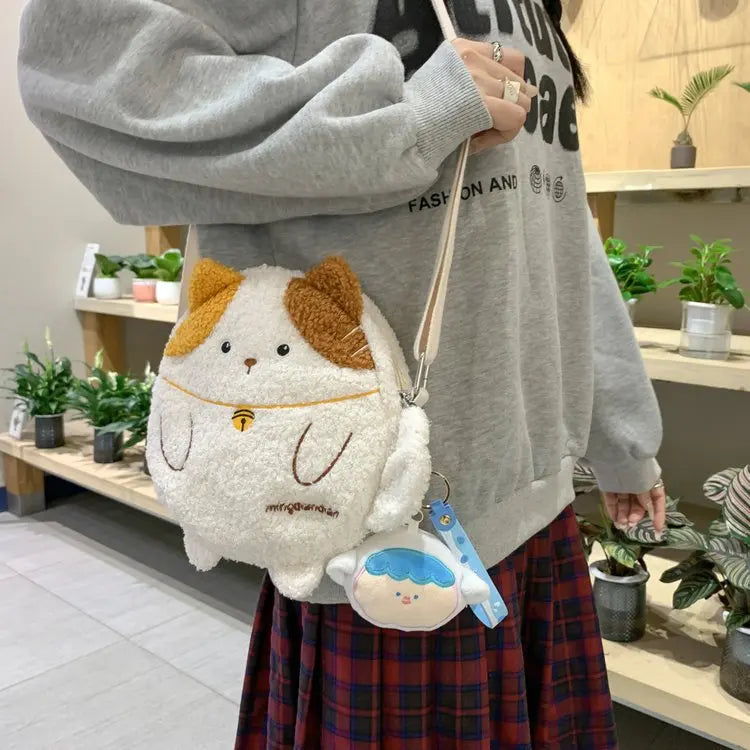 Japanese Style Kawaii Ginger Cat Plush Bag Women Soft Warm Handbags and Purses Girls Shoulder Bag Ladies Hand Bags Tote Bag