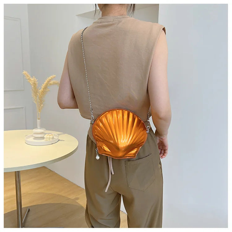 Bolso de verano para mujer, pequeño bolso con lentejuelas y forma de concha, bolso de cadena para mujer, pequeño bolso de hombro con lentejuelas a la moda, bonito bolso cruzado para niña