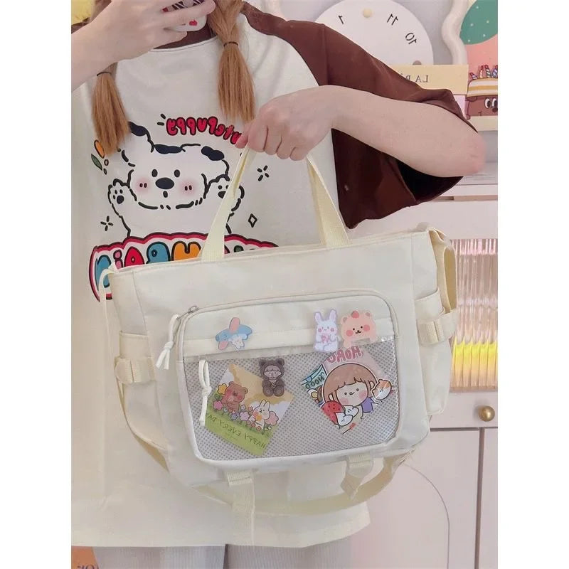 Kawaii Japanese School Girls Itabag Women Transparent Pocket Ita Bag Handbags and Purses New Y2K Small Nylon Crossbody Bags