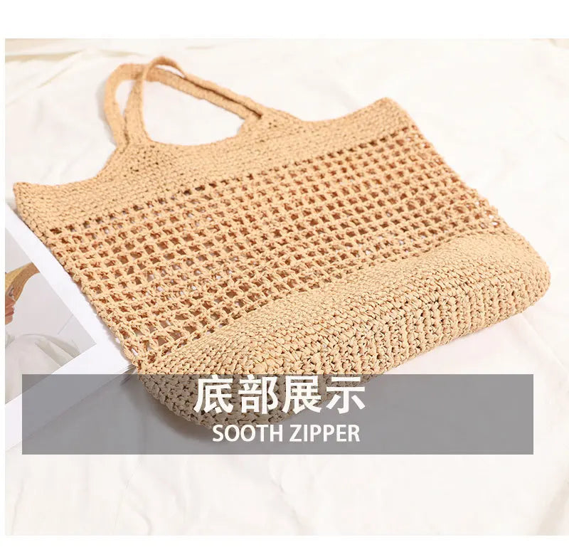 Bolso de mano informal de paja hueca de gran capacidad, tejido a mano, para mujer, bolsos de hombro grandes para playa de verano, bolsos tipo shopper Bali