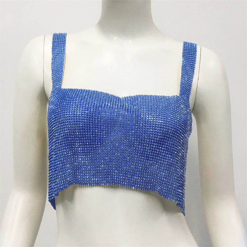 Accesorios para camisetas hechas a mano con diamantes de imitación, ropa de baño para playa de verano 2024, camisetas sin mangas con diamantes de imitación de metal para mujer