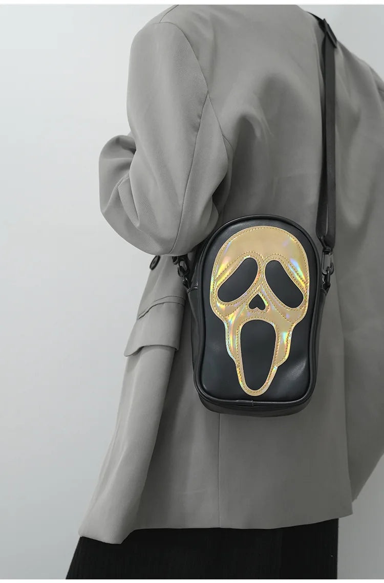 Bolso bandolera para hombre y mujer, estilo coreano, divertido bolso de hombro con calavera fantasma láser, bolso pequeño suave para teléfono móvil