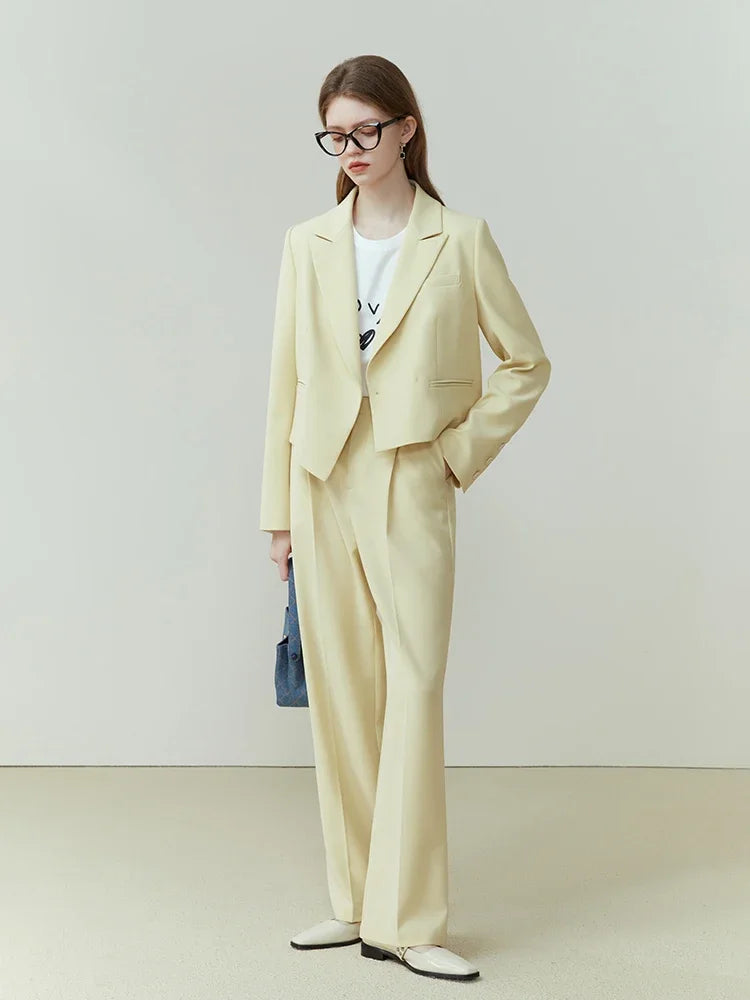 FSLE Commuter All-match Suit for Women Wide-leg Pants Suit New Short Blazer Jacket High Waist Loose Pan Two-piece Set Female