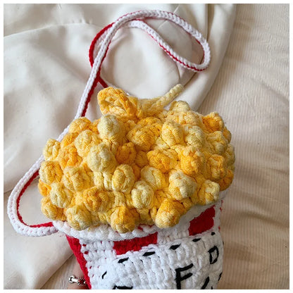 Bolso bandolera pequeño y bonito para mujer, bolso cruzado de punto con forma de palomitas de maíz, bolso para teléfono para niñas