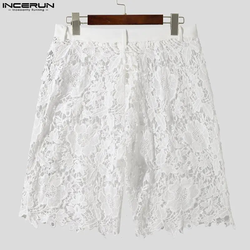 Short élégant et bien ajusté pour homme INCERUN Short en dentelle imprimé ajouré pour soirée décontractée Short en maille transparente sexy S-5XL