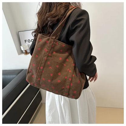 Sac fourre-tout décontracté à motif de fraises, grande capacité, sacs à bandoulière pour femmes, sacs à main chics et simples, grand sac de courses en nylon, sacs à main pour étudiants