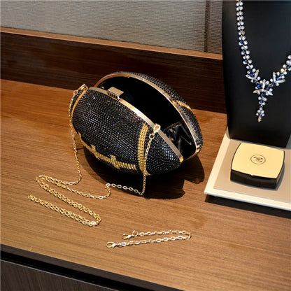 Diamond Evening Clutch Purse Bag Bridal Bling Football Shape Handbag Trendy Fashion One-shoulder Lady Rhinestone Box Case