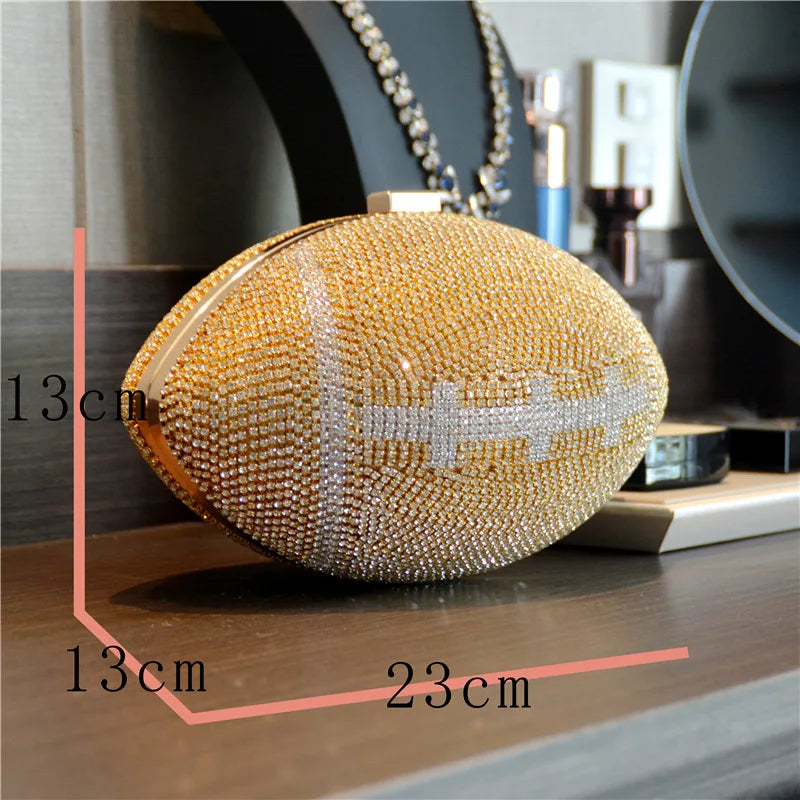 Diamond Evening Clutch Purse Bag Bridal Bling Football Shape Handbag Trendy Fashion One-shoulder Lady Rhinestone Box Case