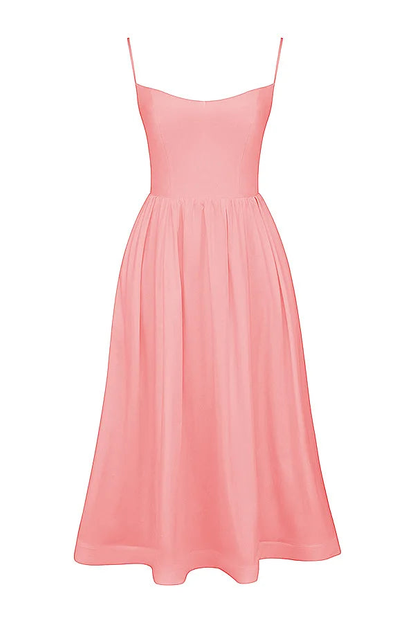 Suninheart Mujeres Elegantes Vestidos de Fiesta Largos Rosa Tirantes Espagueti Vestido de Una Línea Casual Vacaciones Vacaciones Vestido de Cumpleaños de Damas