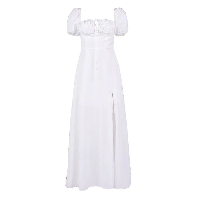 Suninheart Elegante Vestido Midi Blanco Con Hombros Descubiertos Sexy De Manga Corta Con Abertura Alta Vestido De Fiesta De Vacaciones De Verano Vestidos De Mujer 2023