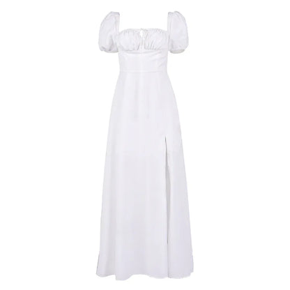 Suninheart Elegante Vestido Midi Blanco Con Hombros Descubiertos Sexy De Manga Corta Con Abertura Alta Vestido De Fiesta De Vacaciones De Verano Vestidos De Mujer 2023