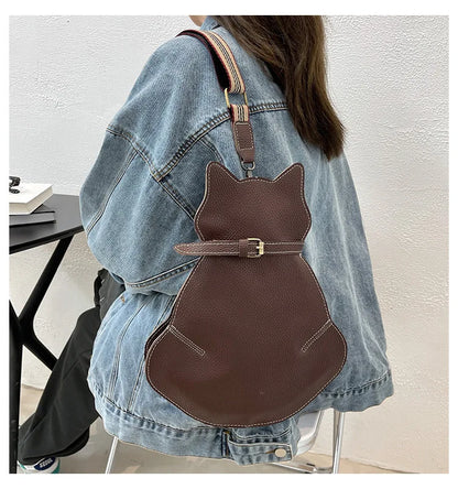 Bolso bandolera personalizado con diseño de gato, bonito bolso de un solo hombro, moderno bolso de pecho retro con textura de cuero suave, bolso de diseñador para mujer 2024