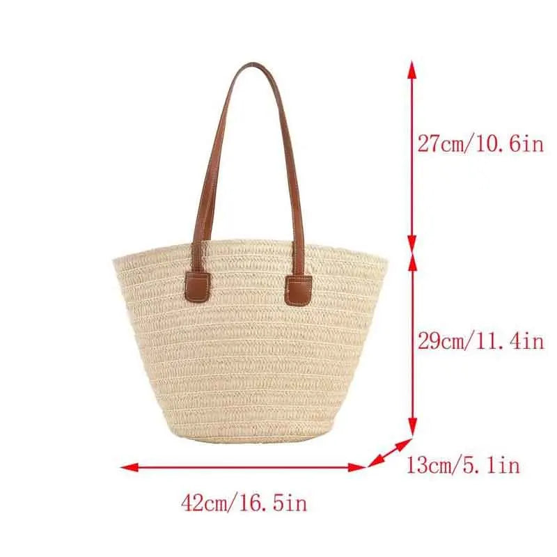 Bolso de paja de gran capacidad informal para mujer, bandolera tejida hecha a mano, sencillo, para playa, para verano, 2024