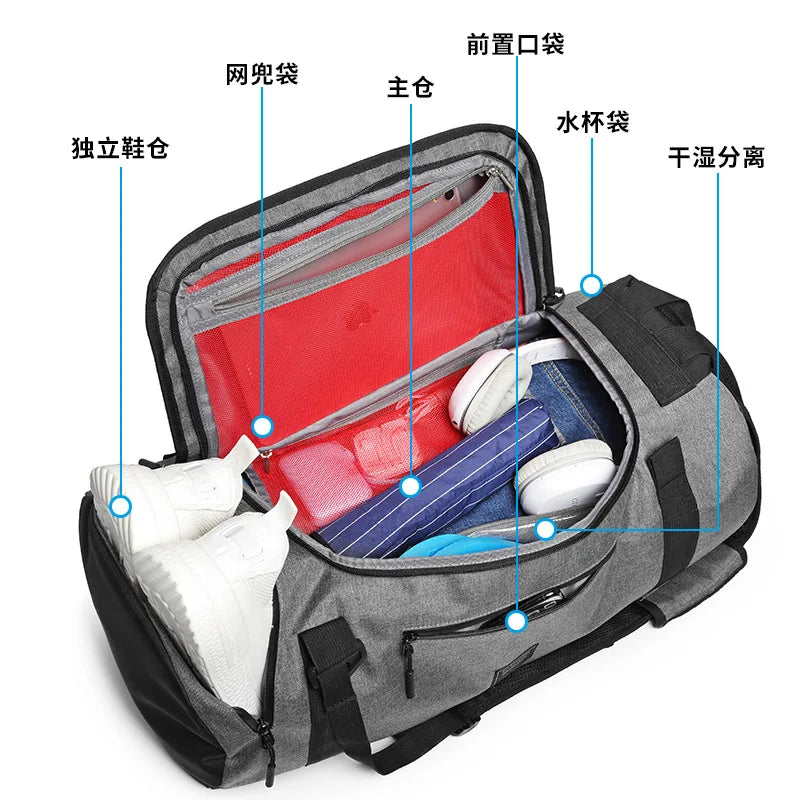 2024 Nouveau sac de voyage pliable Sac de voyage portable Séparation sèche et humide Poubelle à chaussures indépendante Sac de fitness Sac à main