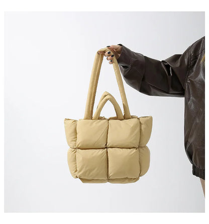 Bolso de mano acolchado suave y moderno para mujer, bandolera de nailon acolchada, bolso de mano de algodón cálido para invierno