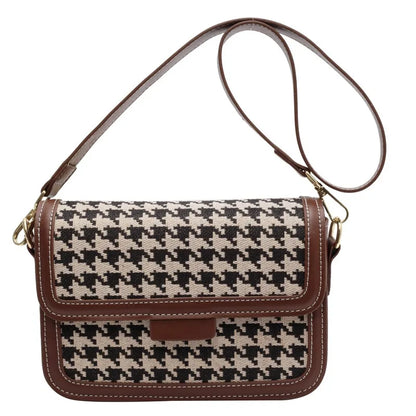 Toptrends 3 Layers Flap Small Shoulder Crossbody Bags For Women 2024 Trend Designer Houndstooth Woolen Fabric Ladies Handbags