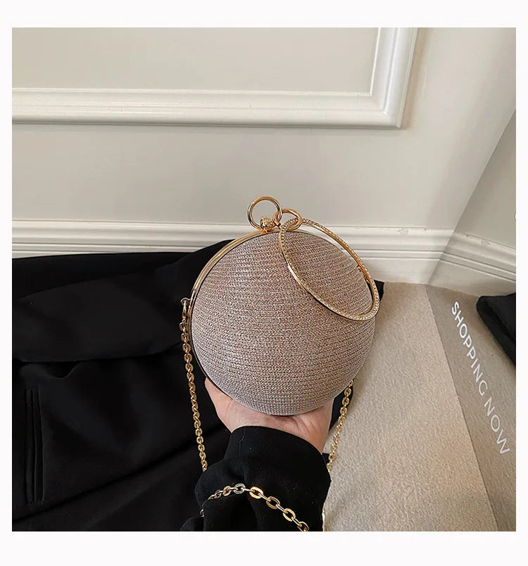 Elegant Luxury Women Clutch Bag Evening Bag With Rhinestone Exquisite For Ladies Wedding Party Round ball Bag Handbag Clutches