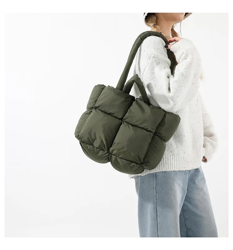 Bolso de mano acolchado suave y moderno para mujer, bandolera de nailon acolchada, bolso de mano de algodón cálido para invierno