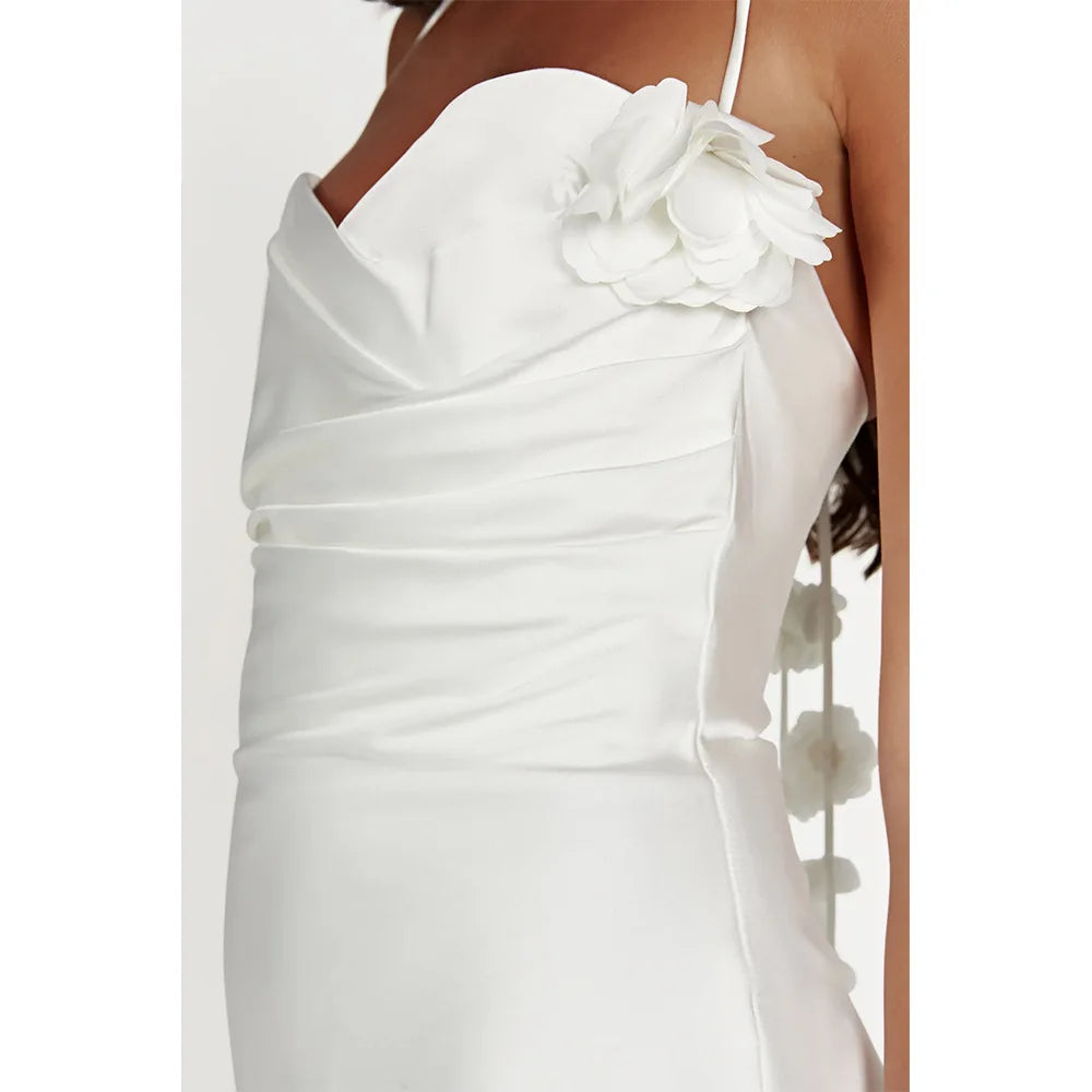 Suninheart Summer White Appliques Party Dress Mini A Line Satin Halter Dress Sexy Strechy Women Dress 2023 New Arrivals