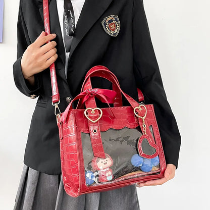 Bolso de mano con estampado de cocodrilo para mujer, estilo japonés, transparente, tipo itabag, de piel sintética, tipo bandolera