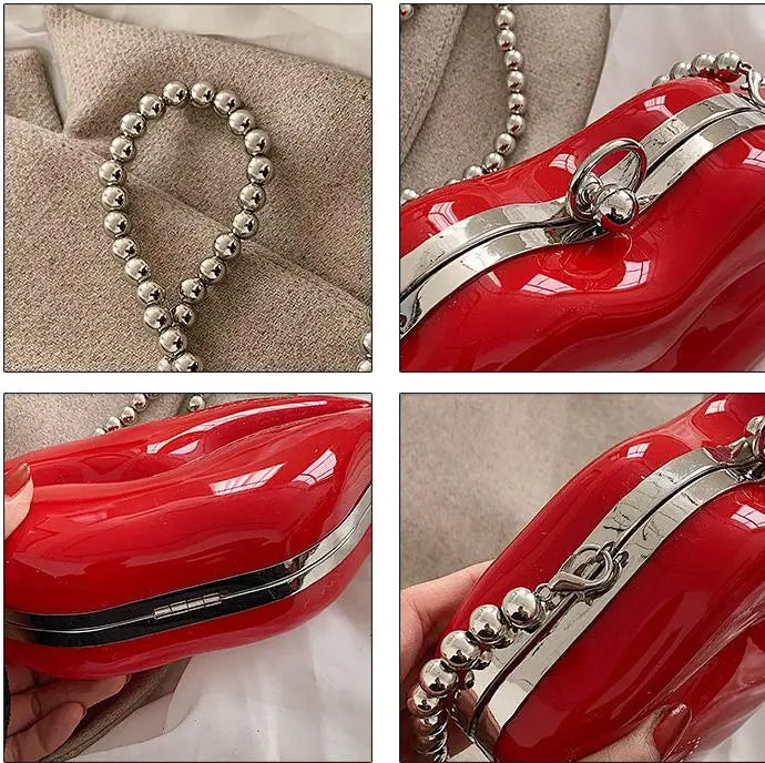 Sexy Red Lips Design Women Party Clutch Evening Bag Transparent Female Chain Bag Crossbody Bag Purses and Handbags Pouch Fashion