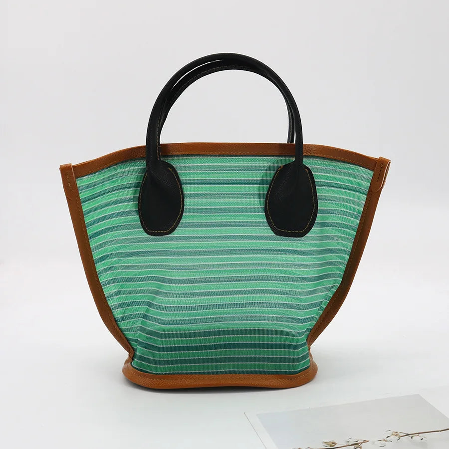 Sacs à main décontractés en maille rayée pour femmes, petit sac fourre-tout, sacs de plage d'été vintage, mini sac à main pour dames, sacs à main pour femmes 2024