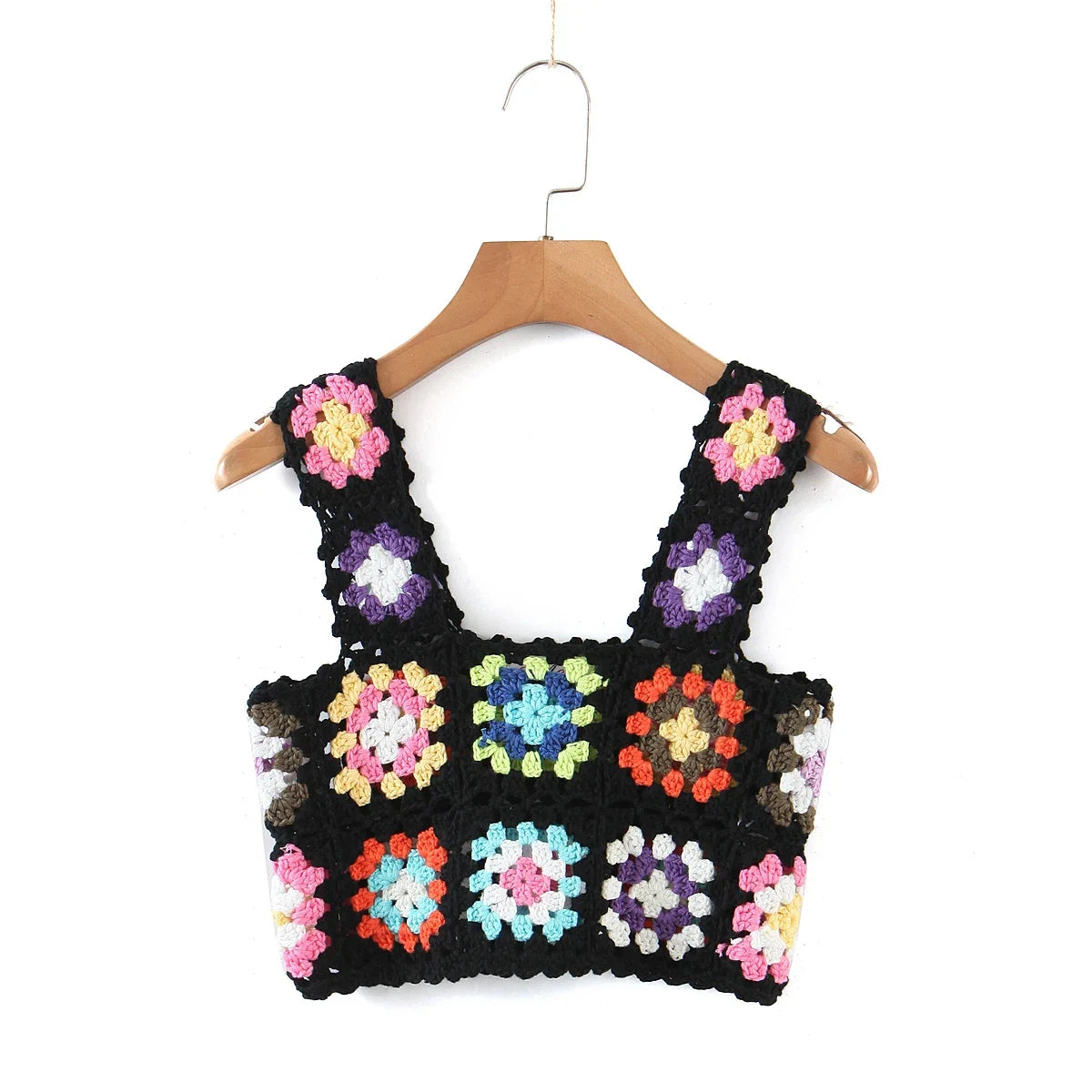 Suninheart Harajuku - Top de crochet calado hecho a mano para mujer, top corto de verano, camiseta corta estilo retro para chica, top de vacaciones