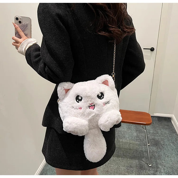 Bolso estilo japonés rosa kawaii para mujer, bolso de hombro de felpa con dibujos de gato para mujer, bolso cruzado, bolso pequeño para teléfono y cartera, novedad de 2024