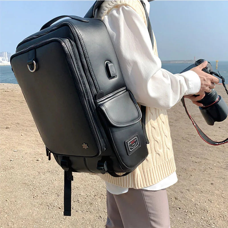 2023 nouveau sac à dos étanche en cuir PU grande capacité avec ordinateur 17 pouces interface USB sac à dos sac de voyage grande capacité