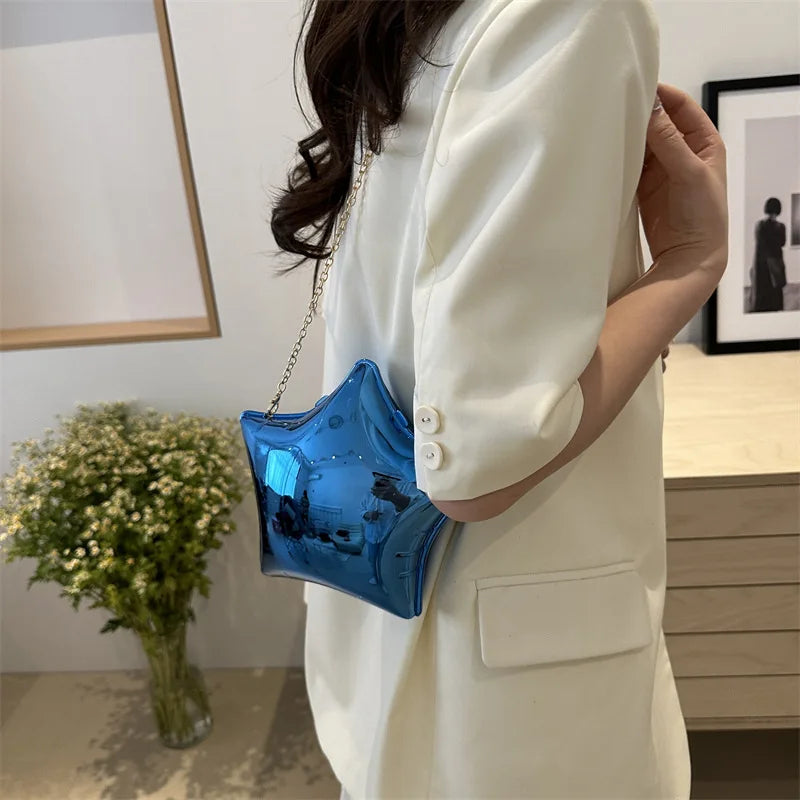 Nice design Candy Color  Chain Women's Evening Bags 2024 New Bright Face Five Pointed Star Shoulder bag Funny Party Bag