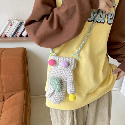 Bolso de hombro con forma de guante de punto a crochet hecho a mano, bolso bandolera pequeño estilo Lolita para mujer, bolso bandolera con bandolera lateral para teléfono para niñas