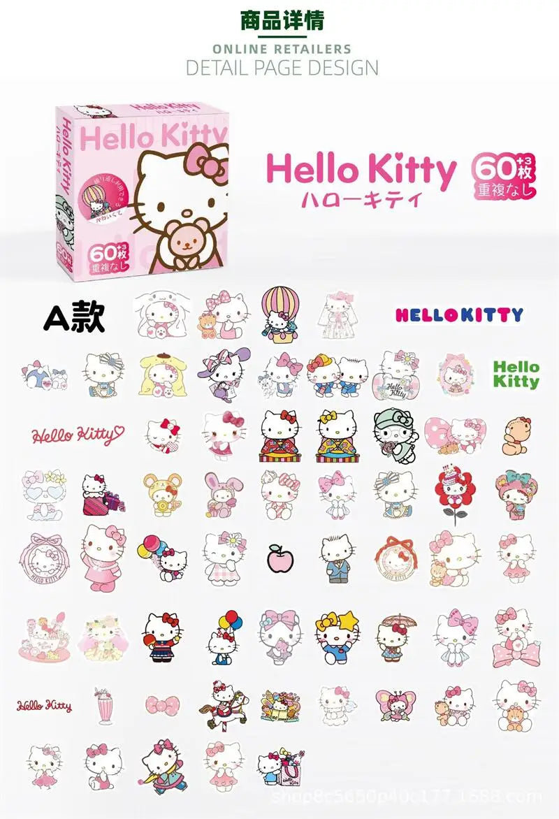 63Pcs Sanrio Hello Kitty Kuromi Cinnamoroll Pochacco Stickers for Kids Girls DIY Laptop Phone Diary Cute Cartoon Sanrio Sticker