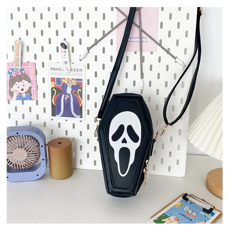 Bolso bandolera con forma de ataúd de fantasma de Halloween, con calavera gótica, divertido bolso de hombro para mujer