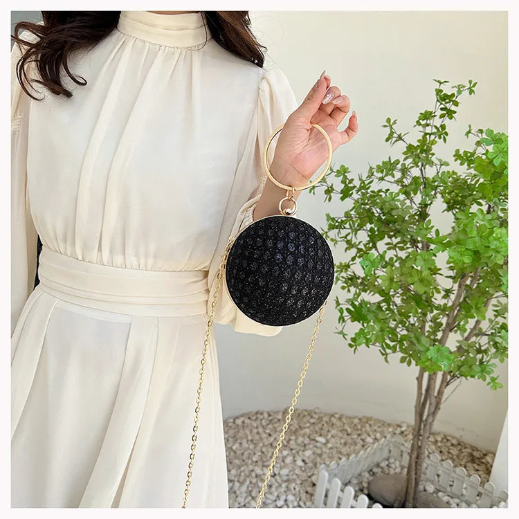 Women Evening Day Clutch Colorful Crystal Diamonds Round Ball Shaped Clutches Lady Handbag Wedding Purse Chain Shoulder Bag