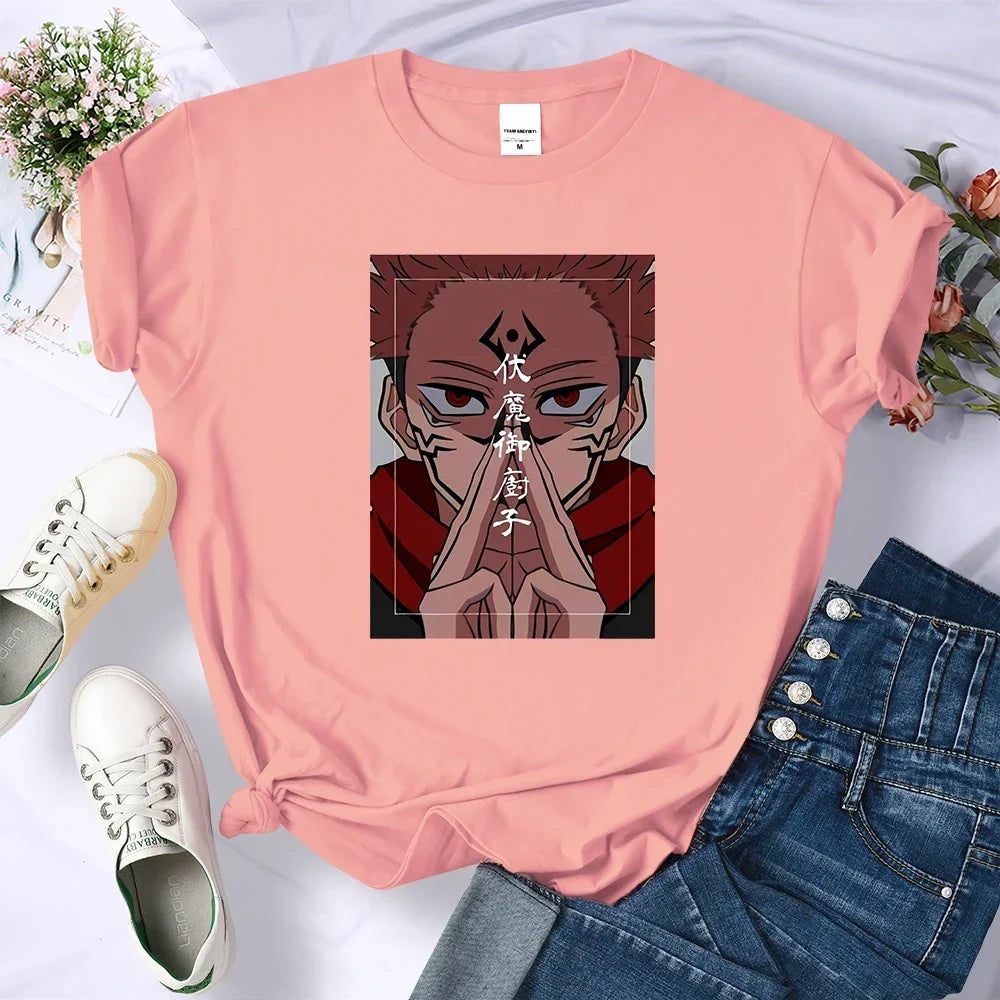 T-shirt d'été respirant pour femme, motif animé Jujutsu Kaisen Ryomen Sukuna, style hip-hop, décontracté, cool, manches courtes, vêtements de rue doux