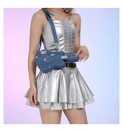 Cute guitar bag women's crossbody bag fashion denim shoulder bag creative phone bag for women