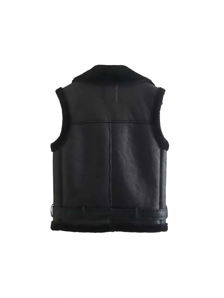 suninhear 2023 Woman Winter Reversible Cotton Imitation Leather Vest Fashion Sleeveless Jacket Windproof Casual Warm Coats