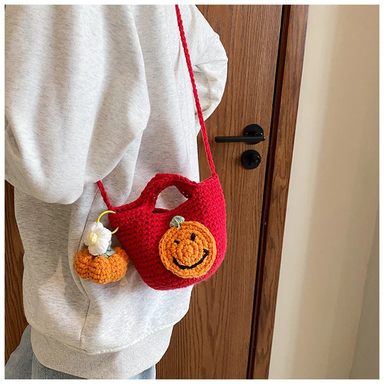 Bolso bandolera tejido a mano con dibujos animados para mujer, bolso para teléfono móvil, bolso bandolera pequeño de punto de Papá Noel, monedero, tarjetero, Kawai