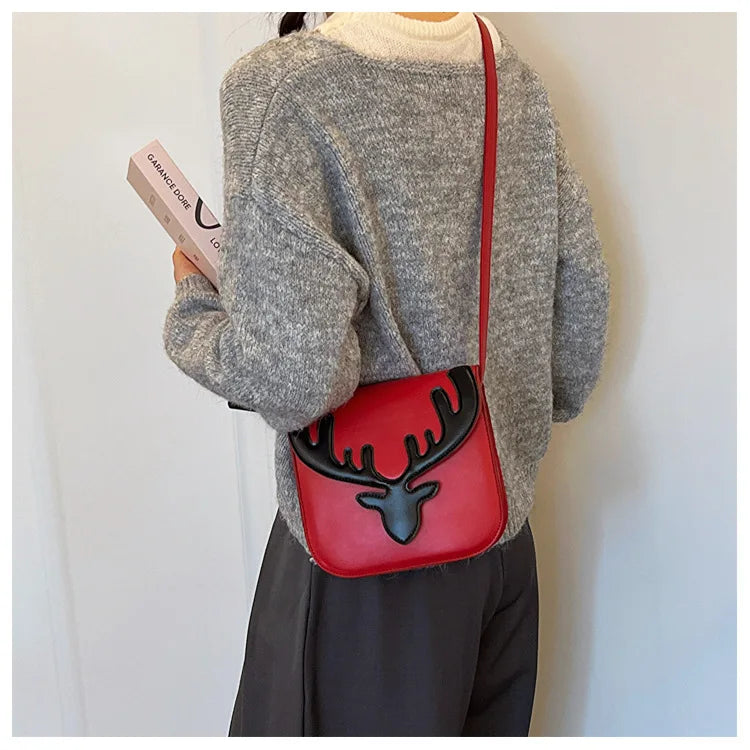 Bolsos de mujer, bolsos casuales con solapa, bolsos y carteras con estampado de ciervo, bolsos de hombro de moda, bolsos pequeños cuadrados tipo mensajero para niñas