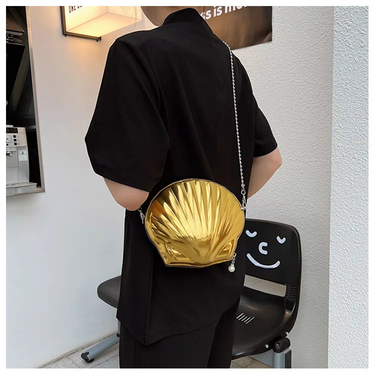 Bolso de verano para mujer, pequeño bolso con lentejuelas y forma de concha, bolso de cadena para mujer, pequeño bolso de hombro con lentejuelas a la moda, bonito bolso cruzado para niña