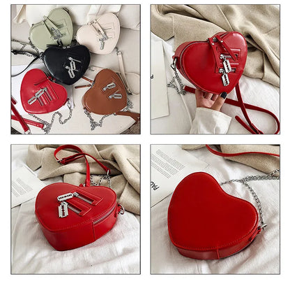 Bolsos y carteras para mujer, bolso de hombro con forma de corazón rojo a la moda, bolso cruzado con cadena para mujer, bolso de mano y cartera para mujer