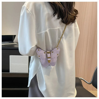 Sac à bandoulière mignon avec petit papillon pour femme, sac à bandoulière amusant avec chaîne