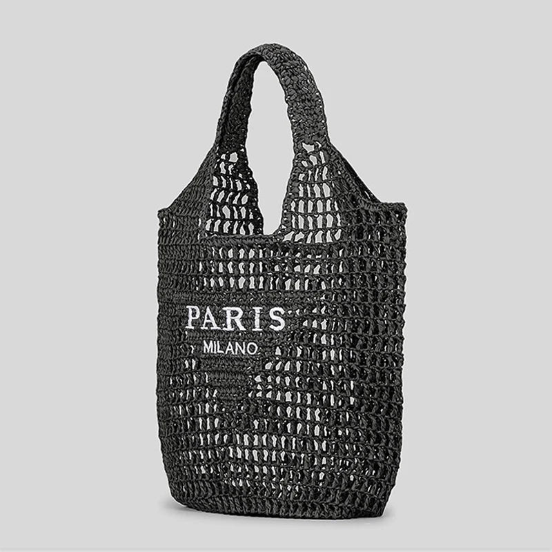 fashion hollow letters women shoulder bags designer straw handbags paper woven summer beach bag casual large tote purses 2024