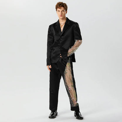 2023 Fashion Men Sets Embroidery Mesh Patchwork Lapel Long Sleeve Blazer & Pants 2PCS Streetwear Men Casual Suits S-5XL INCERUN