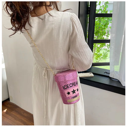 Funny cute cup shape shoulder bag icea cream letter printing bucket bag ladies crossbody messenger bag female purse handbag